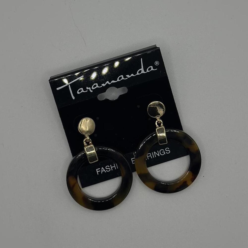 Taramanda Tortoiseshell Circle Drop Earrings – Gold Statement Earrings NWT